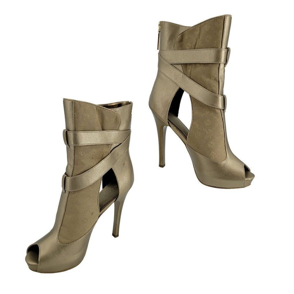 Vtg 90's Jay Z Rocawear Gold Strappy Booties 8.5‎ Stiletto Heels Futuristic Punk